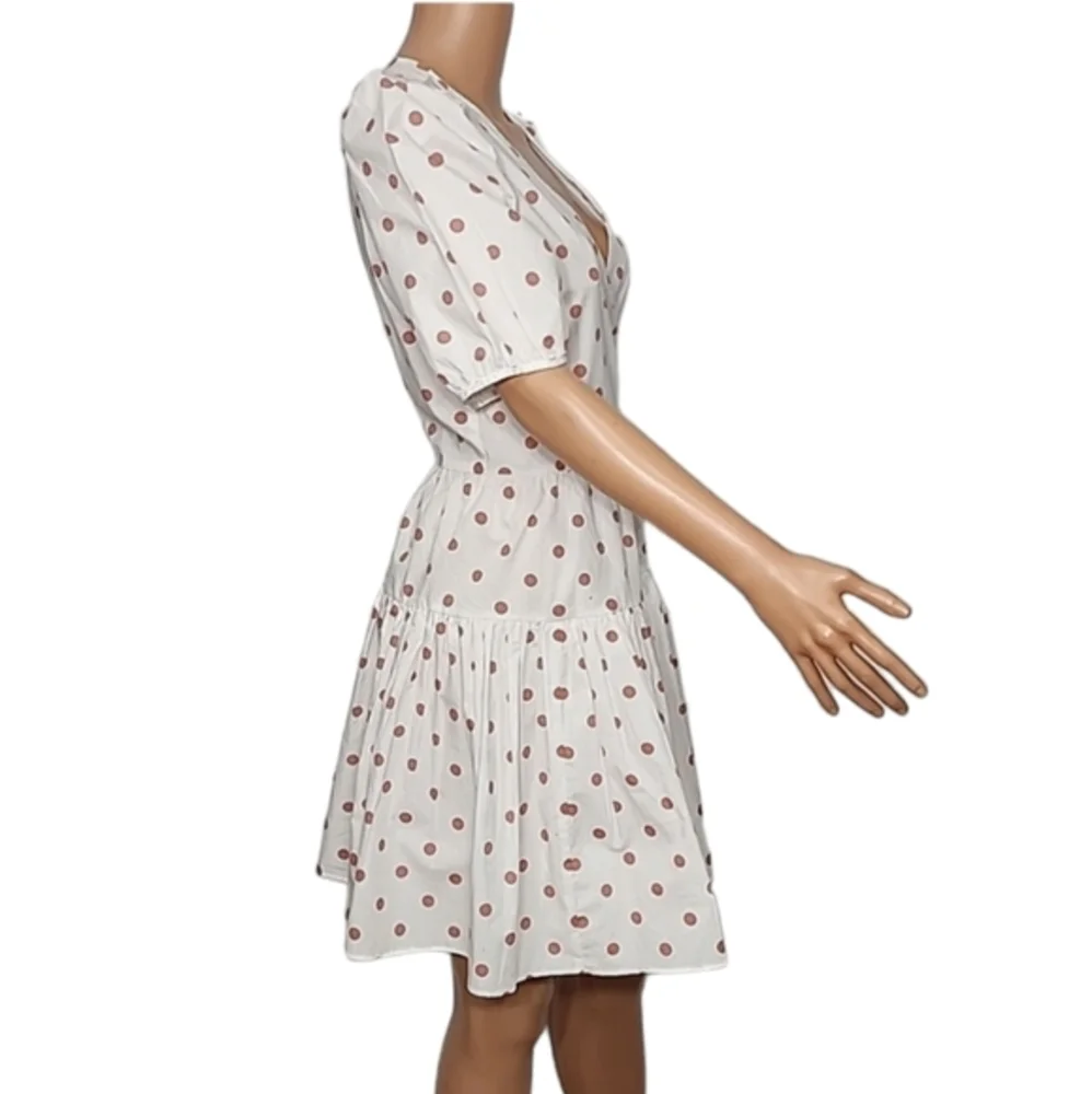 J.Crew White Rose Polka Dot Short Puff-Sleeve‎ Cotton Poplin Mini Wrap Dress XS